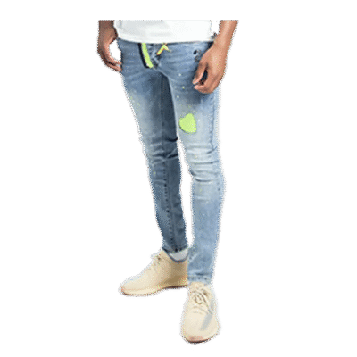 Neon Green And Blue Distressed Slim Jeans