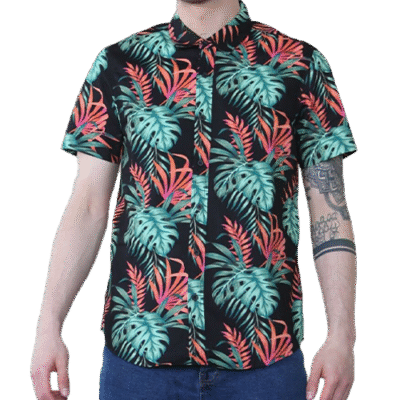 Black Palm Tree Leaf Paradise Short Sleeve Shirt