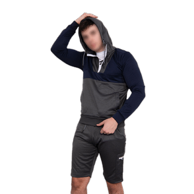 Grey Two Tone Half Zip Hooded Short Set